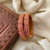 Floral Silk Thread Kundan Bangle -Pink-Matt-G12251